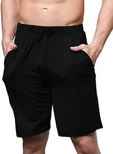 GYS Men's Bamboo Viscose Pajama Shorts Soft Lightweight Knit Sleepwear Shorts with Pockets, Black, XX-Large