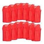 Soccer Vests, 12 Pack Mesh Scrimmage Training Vests Football Vest Breathable Adults Jerseys Bibs for Volleyball Basketball (Red)