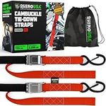 RHINO USA Motorcycle Tie Down Straps (2 Pack) Lab Tested 3,328lb Break Strength, Steel Cambuckle Tiedown Set with Integrated Soft Loops - Better Than a Ratchet Strap