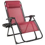 Goplus Zero Gravity Chairs, X-Large Outdoor Lounge Lawn Chair with Cup Holder & Detachable Headrest, Adjustable Folding Patio Recliner for Pool Porch Deck Oversize (Wine)