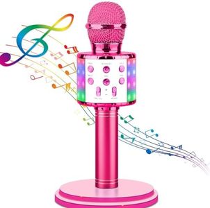 HOTOIQ Wireless Karaoke Microphone with LED Lights, 4 in 1 Portable Microphone for Kids, Best Gifts Toys for Kids, Girls, Boys and Adults (Purple)