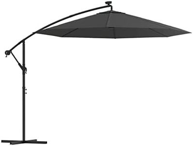 vidaXL 300 cm Round Cantilever Umbrella with LED Lights, Solar Panel and Crank Mechanism - Steel Pole and UV-Protective Polyester Fabric in Anthracite Colour