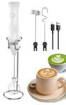 CPENSUS Coffee frother Electric with 3 Whisker & Stand 3-Speed Adjustable 1100mAh Battery Milk Blender Beater Handheld Foam Maker Mixer Gift 11000 RPM Lattes Cappuccino (4 in 1 White)