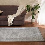 Welspun Wonder-Full Polyester Carpets for Living Room/Hall/Bedroom | 4x6 Feet | Floral Pattern in Grey with Anti-Skid | Machine Washable Rugs/Carpets | Gel Foam Backing