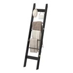 Hzuaneri Blanket Ladder Shelf for Living Room, Decorative Wood Quilt Rack with 4 Removable Hooks, Farmhouse Ladder Holder Organizer for Bedroom, 6-Tier, Black BR31504B