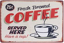 ERLOOD Fresh Brewed Coffee Served Here Retro Vintage Decor Metal Tin Signs 12 X 8