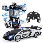 Remote Control Police Cars for Kids,2.4G Transform RC Car Robot Toys,Toy Cars for Boys Ages 6-14,Transforming Racing Car Auto Demo 360 Rotation Drifting 1:18 Scale Boys Xmas Birthday Gifts Black