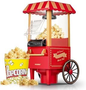 HOUSNAT Macchina Popcorn, Macchina per Pop Corn Retrò per la Casa Aggiornata, Aria Calda 1200W, Sana e Senza Calorie, Funzionamento Con un Pulsante e Facile da Pulire, Serata al Cinema e Natale