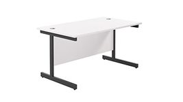 Office Hippo Heavy Duty Rectangular Cantilever Office Desk, Home Office Desk, Office Table + Integrated Cable Ports, PC Desk For Office or Home, 5 Yr Wty - Black Frame/White Top, 120cm x 80cm