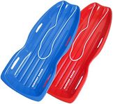 Slippery Racer Downhill Xtreme Flexible Adults and Kids Plastic Toboggan Snow Sled for Up to 2 Riders with Pull Rope, (2 Pack) (Red/Blue)