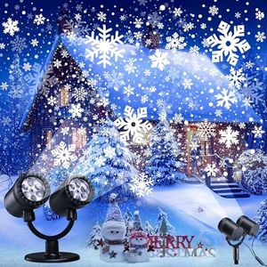 Toodour Snowflake Christmas Projector Lights Outdoor, Double Head Dynamic Snowflake Projector Lights with Timer, Waterproof Holiday Decorative Lighting- Christmas Light for Yard Wall Indoor Xmas Decor