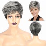 Gray Wigs for Women, Not Easy To Deform Temperament 8 Inch Women's Gray Short Wig with Bangs,Puffy Natural Shape Gray Short Wig Is Suitable for Middle-aged and Elderly Women's Daily Use of Wigs