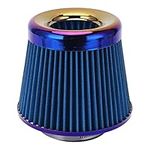 Car Intake Air Filter, 3in 76mm High Performance Round Tapered Air Filter, Washable Reusable Cone Universal Accessory Inlet Air Cleaner(blue)