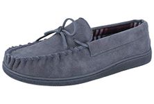 Jo & Joe Mens New England Real Suede Leather Moccasin Slippers Size 7-12 (UK 7, D Grey)