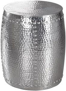 FineBuy Table d'appoint Métal Aluminium 42 x 49 x 42 cm Table Basse Salon Argent | Bout de canapé Oriental - Conception martelée - Table en Métal Rond