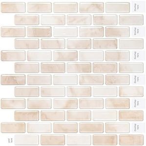 Marble Peel and Stick Wall Tiles for Kitchen, WalDecoo 10-Sheet Stick on Backsplash for Bathroom, Self-Adhesive Kitchen Backsplash, Beige Marble Look Decorative Tiles