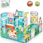 PicassoTiles Magnetic Tiles Building Construction Blocks Metro City Town Pretend Play Toy Set with 8 Magnet Car Vehicle Character Action Figures Preschool STEAM Learning Educational Kit Ages 3+ PTQ14