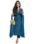 ANNI DESIGNER Women's Rayon Blend Straight Printed Kurta with Pant & Dupatta (TURAE Cerosin_XL_Dark Blue_X-Large)