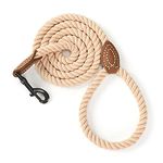 Mile High Life Braided Cotton Rope Leash with Leather Tailor Handle and Heavy Duty Metal Sturdy Clasp (Light Brown, 4 FT)