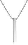 NAIQUBE Rectangle Bar Necklace For Men Stainless Steel Box Chain Pendant Jewelry Length 22inch Csilver