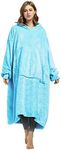 Catalonia Classy Extra Long Hoodie Blanket Oversized,Super Soft Fleece Warm Wearable Blanket, Giant Hoody with Large Front Pocket for Adults Men Women Blue