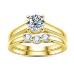 Idocare Moissanite Wedding Rings Set 2.3cttw D Color VVS1 Round Cut 14K Yellow Gold Plated 925 Sterling Silver Promise Anniversary Engagement Bridal Rings Set for Women, Gemstone, Moissanite