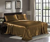 Satin Sheets Twin [3-Piece, Coffee] Hotel Luxury Silky Bed Sheets - Extra Soft 1800 Microfiber Sheet Set, Wrinkle, Fade, Stain Resistant - Deep Pocket Fitted Sheet, Flat Sheet, Pillow Cases