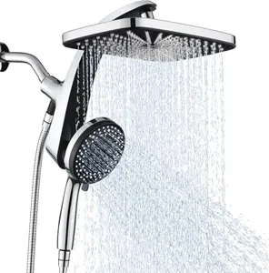 High Pressure Rain Shower Head: Upgrade Shower Heads with Handheld Spray Combo with Fixed Showerhead and 10 Sprays Handheld Shower Head, Detachable Shower Head Built-in Magnetic Docking and Power Jets