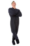 BIG FEET PAJAMA CO. Micro Polar Fleece Onesie Adult Footed Pyjamas for Men & Women Navy Blue