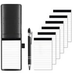 8 Pcs Mini Pocket Notepad Holder Set, Small Notepad Pen Holder with 30 Lined Sheets, Leather Mini Pocket Notebook with 6 Notepad Memo Book Refills with 30 Lined Paper Per Note Pad 1Pc Metal Pen Black