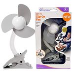 Dreambaby Stroller Fan - Adjustable Clip-On Fan with Soft Foam Fins - Portable and Convenient Cooling Solution for Strollers, Cribs, Table and Desk -White/Grey (Batteries not included)