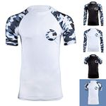 Gold BJJ Jiu Jitsu Rashguard - Camo Short Sleeve Rash Guard Compression Shirt for No-Gi, Gi, & MMA (White Camo, M)