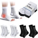 cheap4uk 4 Pairs Neuropathy Socks Compression Socks for Women & Men Plantar Fasciitis Socks Ankle Support Brace for Sprained Ankle Breathable Anti-Slip Soothe Socks for Pain Relie(White+Black,5-7.5