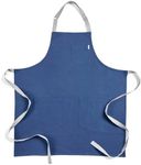Solino Home Linen Bib Apron for Men & Women - Indigo Blue/Soft Grey Kitchen Apron with Front Pockets - Handcrafted from European Flax