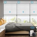 SmartWings Motorized Natural Woven Wood Blinds for Windows, Electric Auto Roman Shades with Remote for Sliding Doors, Compatitable with Alexa/Homekit/Google Home, Customized, Bamboo 702