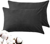 LINENOVA 100% Luxury Cotton Standard Pillowcases(Set of 2),Super Soft and Breathable Envelope Closure Pillow Cases - 48x74cm -Black