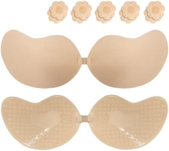 Soutien Gorge Adhesif, Soutien Gorge Dos Nu Push Up, Réutilisable Sticky Bra Invisible, Respirant Confortable, pour Robes de Mariée (FR/ES, Taille de Bonnet & Taille du Soutien-Gorge, B, Beige)
