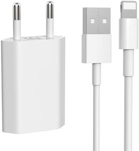 Caricatore per IPhone, Carica batteria per iPhone 11 11 pro 8 8 Plus 7 7 Plus 6 6S 5C SE XR X 12 13 14 Pro Max Plus, iPad, 5V 1A Caricabatterie con Cavo Ricarica USB 5W
