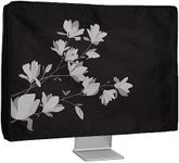 kwmobile Dust Cover for 24-26" Monitor - Linen Monitor Protector with Design - Magnolias Taupe/Brown/Black