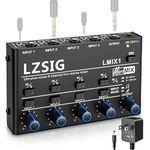 LZSIG Mini Audio Mixer,Stereo Line Mixer for Sub-Mixing,Ultra Low-Noise,4-Channel,Dynamic Microphone Independent Control, 1/4" & 1/8" TRS Output and Input,for Guitars,Bass,Keyboards (Small(4-Channel))