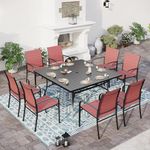 SUNSHINE VALLEY Patio Dining Sets 9 PCS, 60" x 60"Square Outdoor Dining Table,8 x Stable Outdoor Dining Red Chairs for Garden Backyard Lawn Yard Furniture, Steel Frame with 1.57" Umbrella Hole.