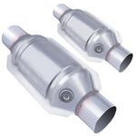 Osakesukar 2.25" Universal Catalytic Converter 2.25" Inch Inlet/Outlet 2 Pack High Flow Catalytic Converter with Heat Shield and O2 Port