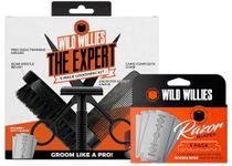 Wild Willies Expert Beard Grooming Kit, 5-Piece Gift Set - Includes Comb, Boar Bristle Brush, Safety Razor, 5 Refillable Razor Blades & Grooming Shears - Mens Beard Kit for Daily Use