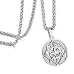 Crafted Compass Coin Necklace with Wheat Chain for Men, Mens Necklace with Compass Pendant Perfect for Travelers and Adventurers, 18 inch (20.00, Round-Wheat Chain-Silver)