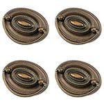 Quluxe 4 Pcs Furniture Dresser Pull, Antique Brass Bail Drawer Pull Oval Drop Swing Handles Cabinet Knob Hardware