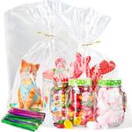 NPLUX 100 Pack Cellophane Bags Small Plastic Cookie Bags Clear Treat Bags with Twist Ties for Small Gift Party Favors,Bakery,Candy,Popcorn(8×11In)