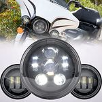 7 Inch Black Harley LED Headlight + 2x 4-1/2" Fog Light Passing Lamps for Road King Motorcycle（1 set）