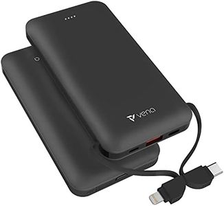 VENA 10,000 mAh Portable Battery Charger with Built-in USB-C & MFI Lightning Cable, 4 Output 2 Input (Quick Charge 3.0 & Power Delivery) 18W High Speed External Power Bank for Phone & Tablet