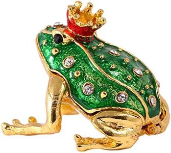 YU FENG Crystal Jeweled Crown Frog Trinket Box Hinged Collectible Frog Figurine Decor Ring Holder Hand-Painted Decorative Jewelry Holder Box