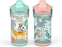 zak! Beacon Bottle Set of 2, Safari and Dogs - 16 oz Each - Durable Plastic - Silicone Spout & Leak-Proof Lid - Dishwasher Safe